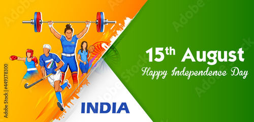 Indian sportsperson from different field victory in championship on tricolor India background