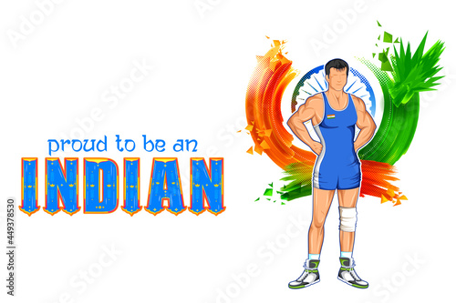 Indian Wrestler sportsperson Wrestling victory in championship on tricolor India background