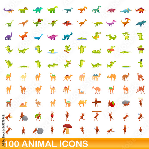 100 animal icons set. Cartoon illustration of 100 animal icons vector set isolated on white background © nsit0108