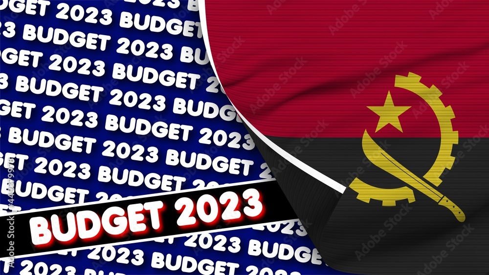 Angola Realistic Flag with Budget 2023 Title Fabric Texture Effect 3D Illustration Angola Realistic Flag with Budget 2023 Title Fabric Texture Effect 3D Illustration