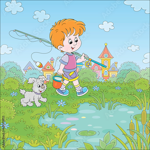 Cheerful little boy fisherm...