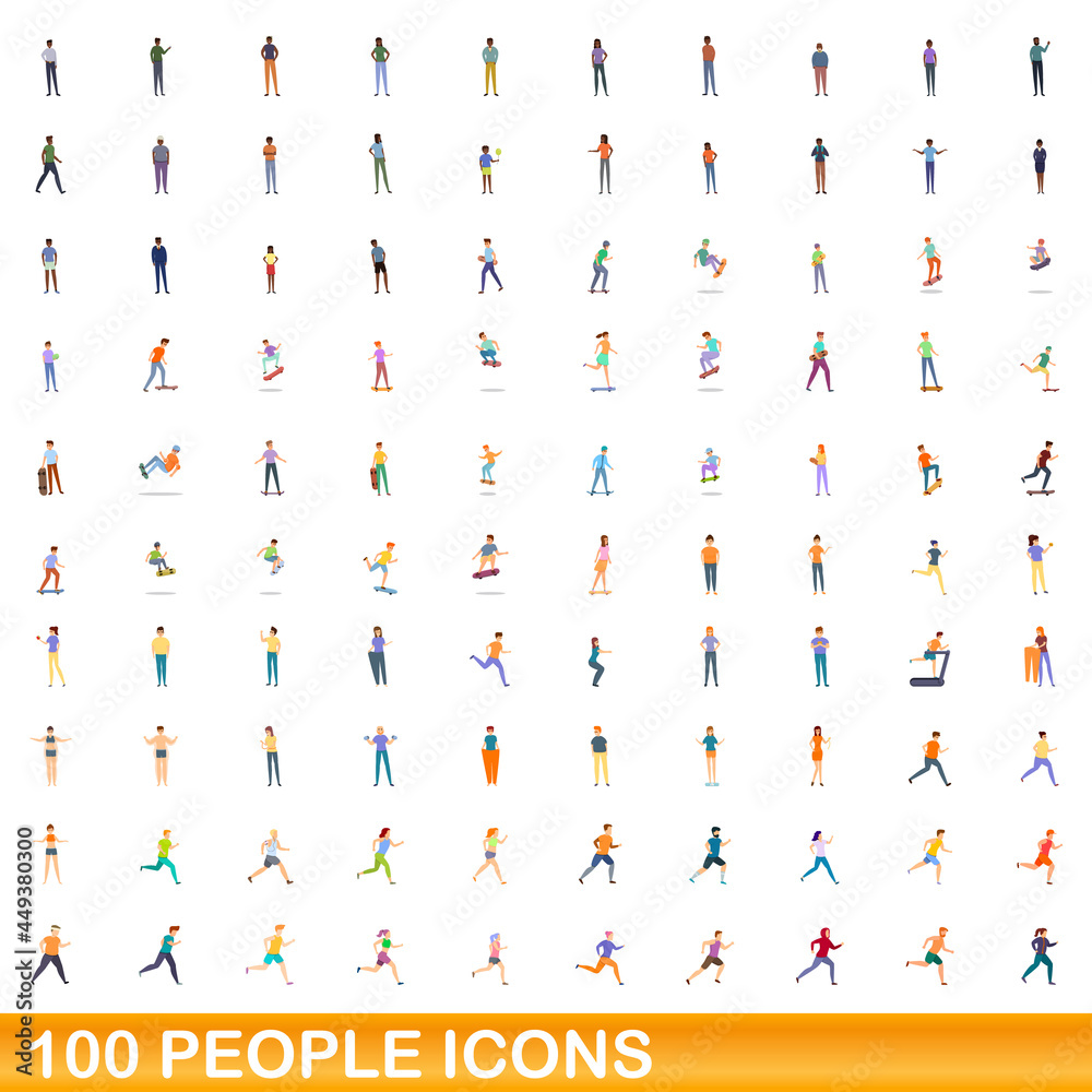 100 people icons set. Cartoon illustration of 100 people icons vector set isolated on white background