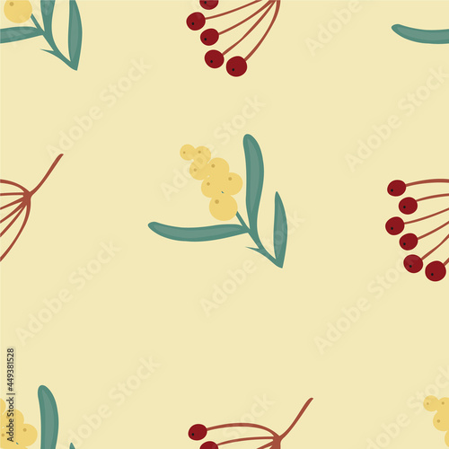 Cute simple seamless pattern with sea buckthorn and rowanberry made in vector. Pattern for textile, prints, etc.