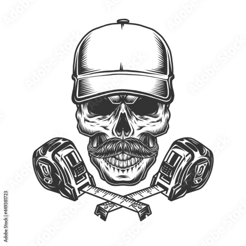 Measuring tapes and mustached skull