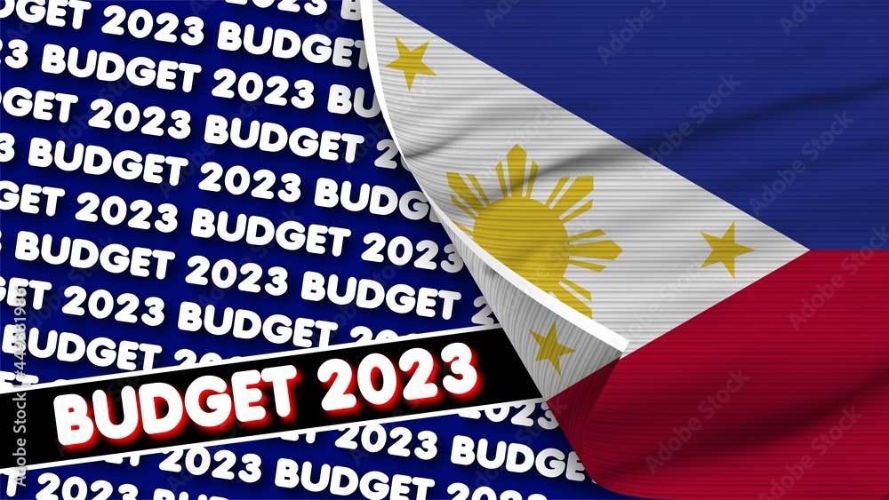 Philippines Realistic Flag with Budget 2023 Title Fabric Texture Effect 3D Illustration Philippines Realistic Flag with Budget 2023 Title Fabric Texture Effect 3D Illustration