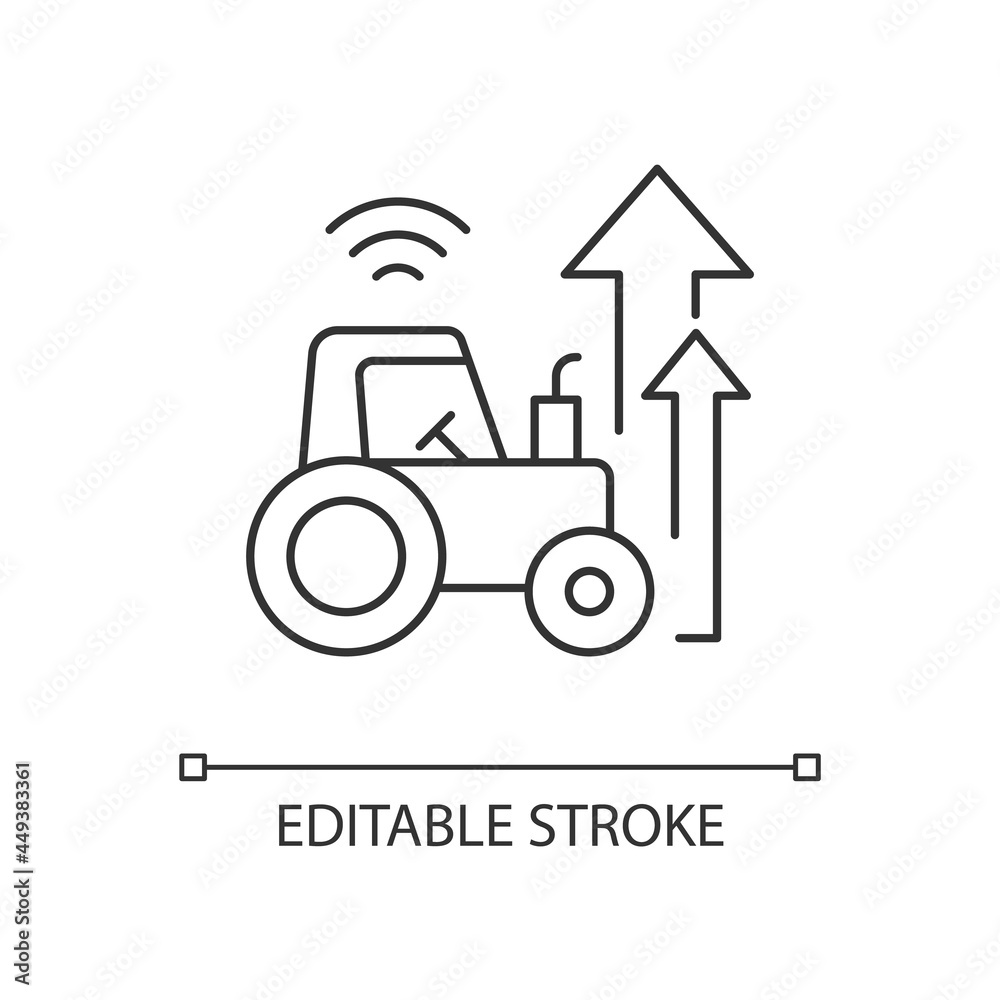 Agricultural modernization linear icon. technology and science in farming. Modern agriculture. Thin line customizable illustration. Contour symbol. Vector isolated outline drawing. Editable stroke Agricultural modernization linear icon. technology and science in farming. Modern agriculture. Thin line customizable illustration. Contour symbol. Vector isolated outline drawing. Editable stroke