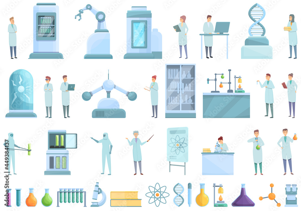 Laboratory research icons set cartoon vector. Science dna. Chemistry medicine Laboratory research icons set cartoon vector. Science dna. Chemistry medicine