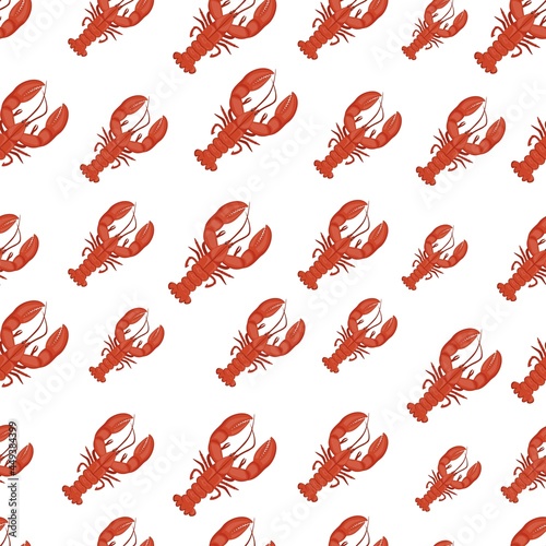 Marine life seamless pattern. Lobster. Underwater inhabitants.