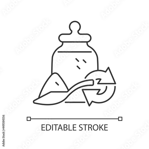 Grain refill linear icon. Eco friendly package for groceries. Bulk foods for domestic use. Thin line customizable illustration. Contour symbol. Vector isolated outline drawing. Editable stroke