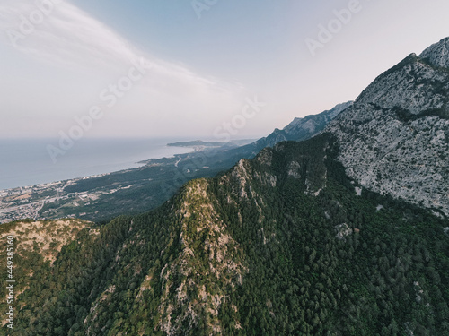 Panorama of countryside in mountain.Green forest on the hills  cliffs