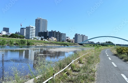 Sapporo Japan August 1 2021 The peaceful quiet scenery along with the Toyohira river 