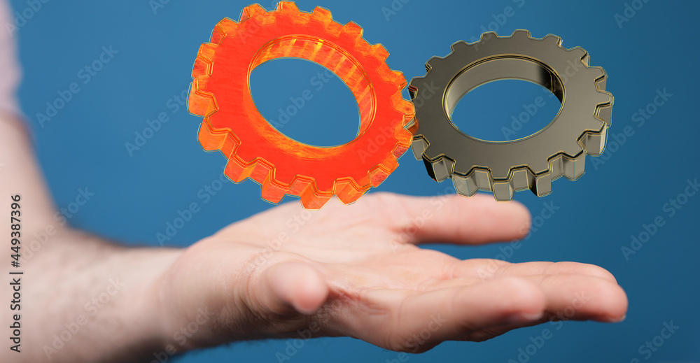 businessman hand draws gear to success. businessman hand draws gear to success.