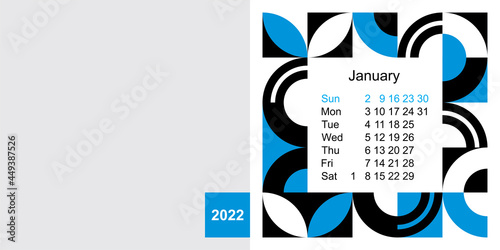 Fashionable desktop calendar template with graphic design for 2022, size 200x100mm