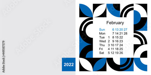 Fashionable desktop calendar template with graphic design for 2022, size 200x100mm