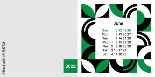 Fashionable desktop calendar template with graphic design for 2022, size 200x100mm