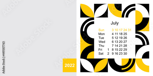 Fashionable desktop calendar template with graphic design for 2022, size 200x100mm