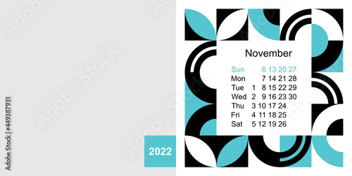 Fashionable desktop calendar template with graphic design for 2022, size 200x100mm