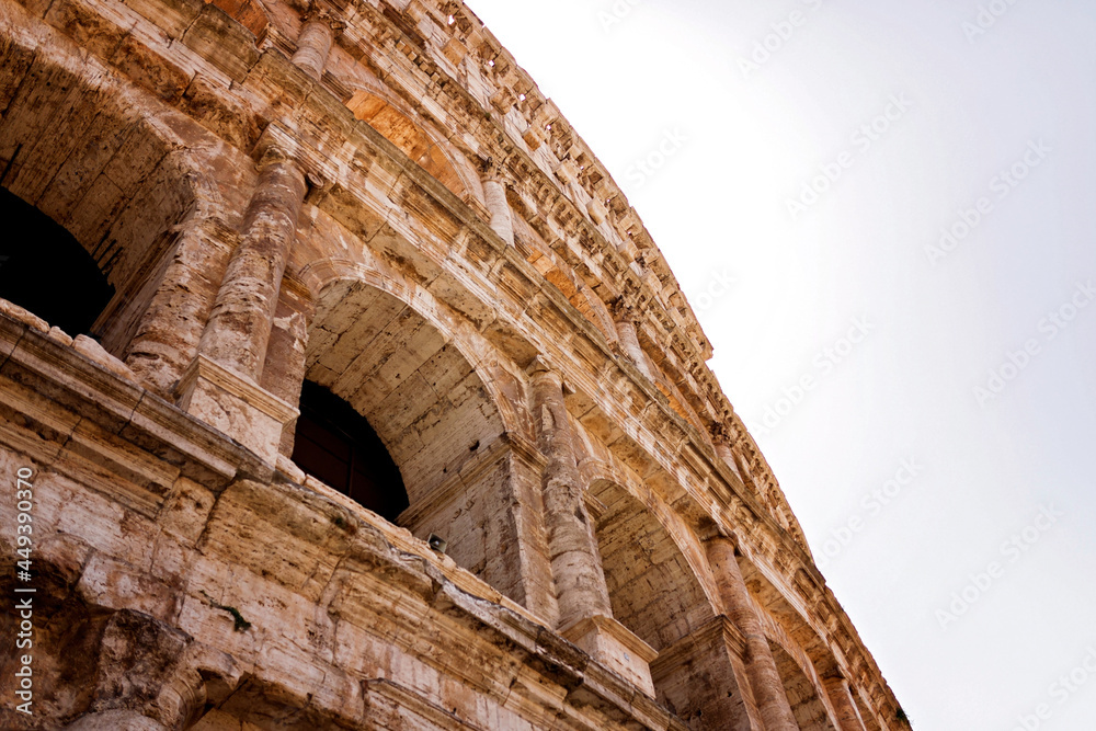 Front view on italian Colosseum.