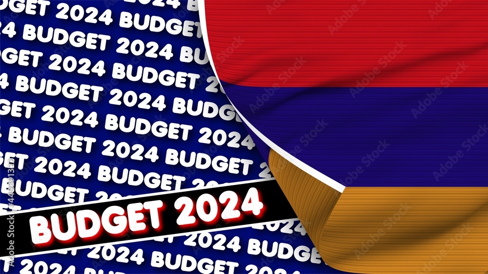 Armenia Realistic Flag with Budget 2024 Title Fabric Texture Effect 3D Illustration Armenia Realistic Flag with Budget 2024 Title Fabric Texture Effect 3D Illustration