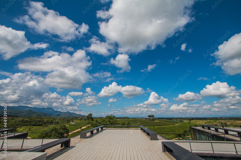 Fototapeta premium green farm sky clouds beautiful mountains good weather