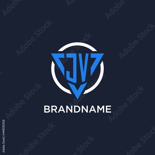 JV monogram logo with triangle shape and circle design elements