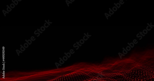 Image of glowing red mesh waving on seamless loop on black background