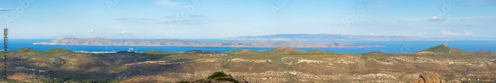 sea panorama from the heights of Keratea at sunset in Athens in Greece