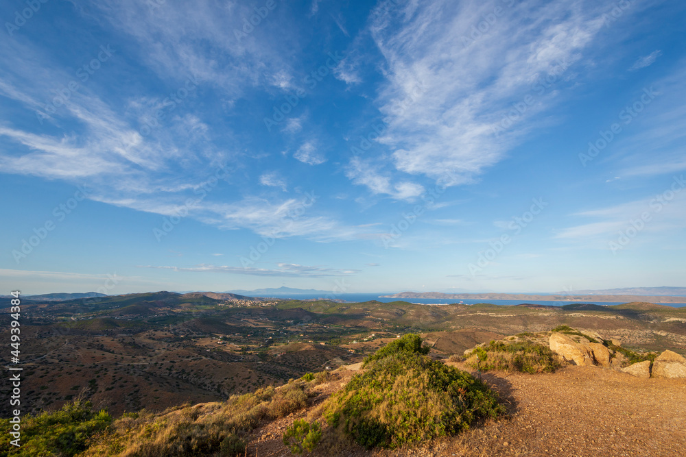 sea panorama from the heights of Keratea at sunset in Athens in Greece