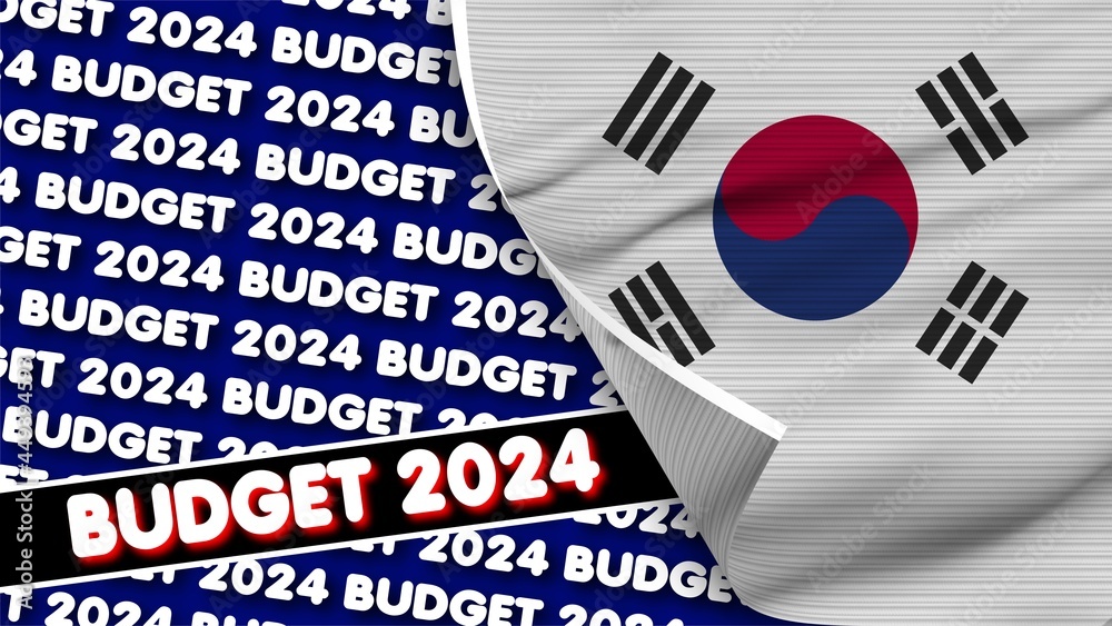 South Korea Realistic Flag with Budget 2024 Title Fabric Texture Effect 3D Illustration South Korea Realistic Flag with Budget 2024 Title Fabric Texture Effect 3D Illustration