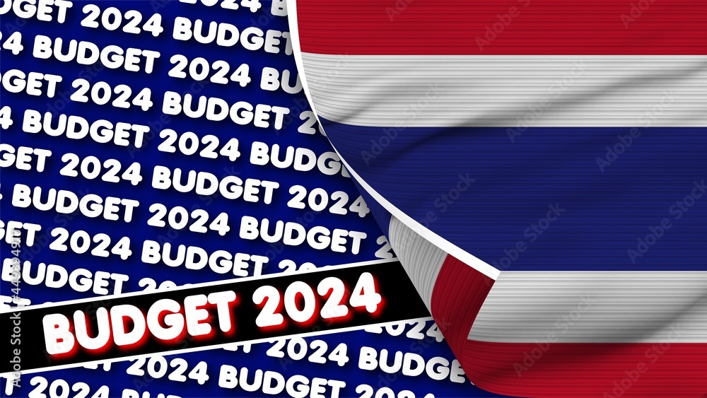 Thailand Realistic Flag with Budget 2024 Title Fabric Texture Effect 3D Illustration Thailand Realistic Flag with Budget 2024 Title Fabric Texture Effect 3D Illustration