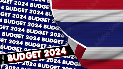 Thailand Realistic Flag with Budget 2024 Title Fabric Texture Effect 3D Illustration