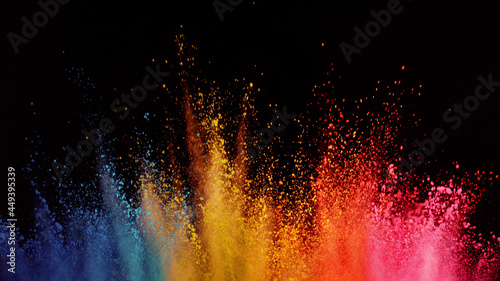 Freeze motion of coloured powder explosion.