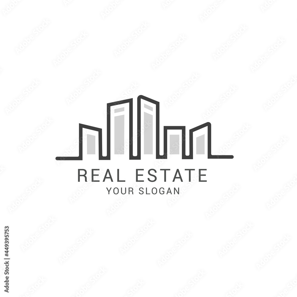 Real estate logo - houses, city, suitable for construction logo, realtor on the white background