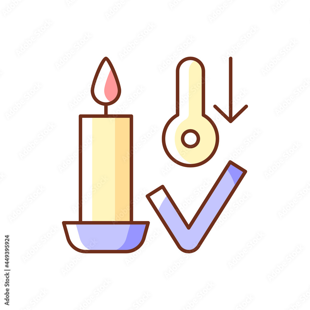 Candles storage at room temperature RGB color manual label icon