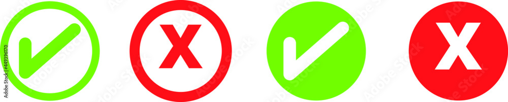 Icons representing the symbols of correct and incorrect, vectors. Icons representing the symbols of correct and incorrect, vectors.