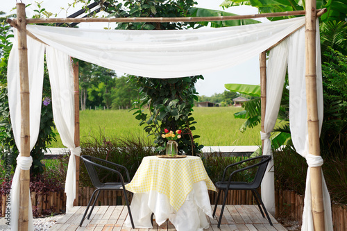 table and chairs in the garden