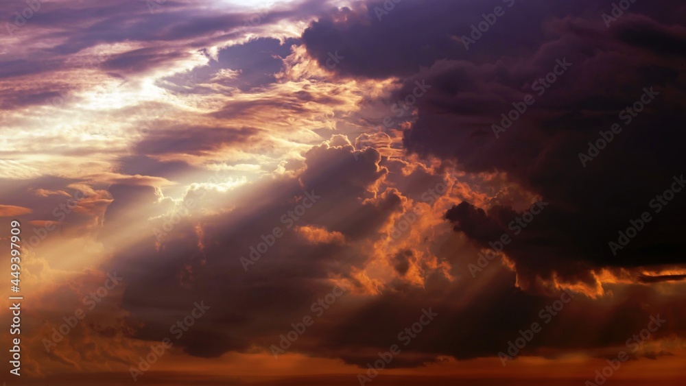 Dramatic sky with beautiful clouds at sunset. beauty of nature