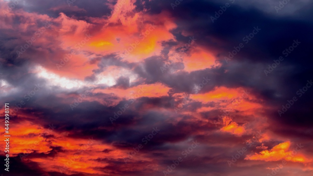 Dramatic sky with beautiful clouds at sunset. beauty of nature