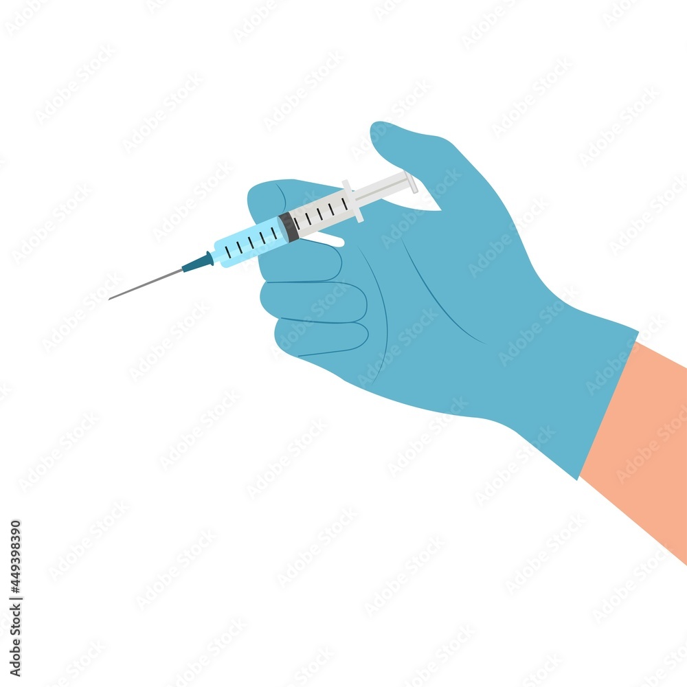 Hand holding Medical syringe. Injection. Vaccination.Healthcare concept. Vector illustration in flat design. Hand holding Medical syringe. Injection. Vaccination.Healthcare concept. Vector illustration in flat design.