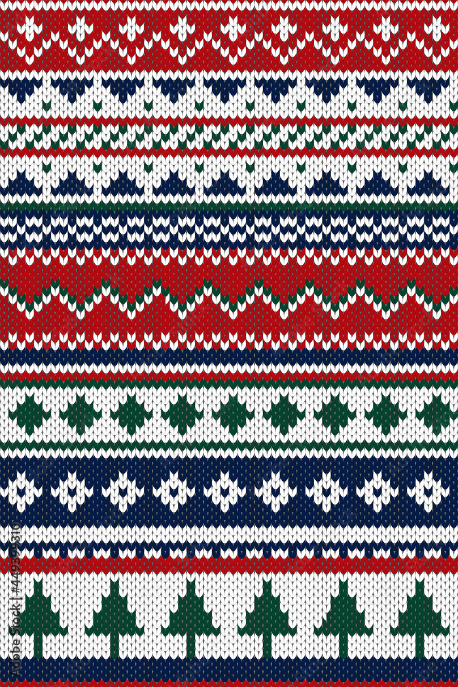Knitwear texture. Knitted seamless pattern in red, white, blue and green. Winter Christmas vector illustration. Ugly sweater ornament. Knitwear texture. Knitted seamless pattern in red, white, blue and green. Winter Christmas vector illustration. Ugly sweater ornament.