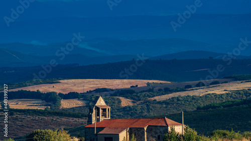 Antique church on top of hills with text space photo