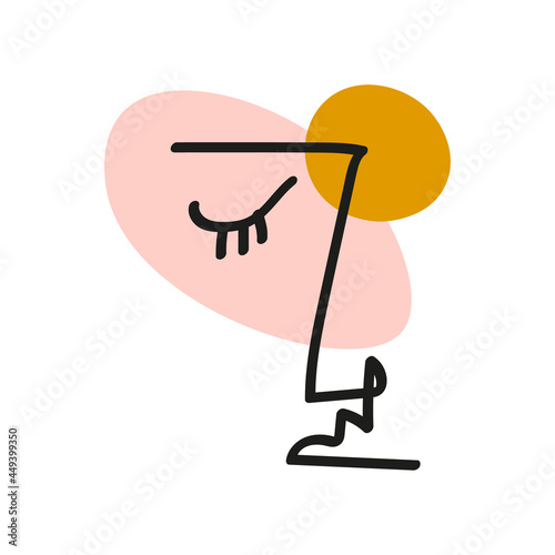 Simple abstract face portrait. Linear Ink brush. Line art current contemporary continuous painting. Modern fashion style abstraction poster.