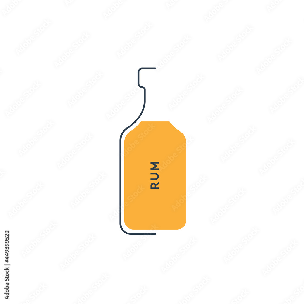 Bottle rum in linear style on white background. Black thin outline in the form of a contour shadow and red fill. Modern flat style graphic design. Logo element illustration. Circuit drink symbol Bottle rum in linear style on white background. Black thin outline in the form of a contour shadow and red fill. Modern flat style graphic design. Logo element illustration. Circuit drink symbol
