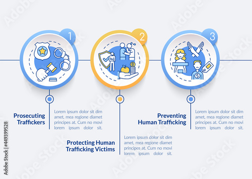 Anti human trafficking elements vector infographic template. Presentation outline design elements. Data visualization with 3 steps. Process timeline info chart. Workflow layout with line icons