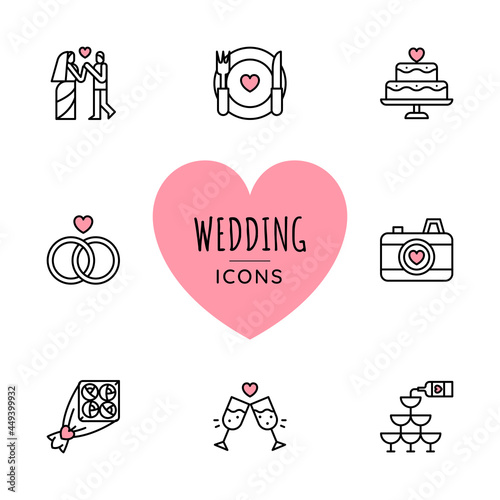 Set of Wedding icons. Line style. Vector
