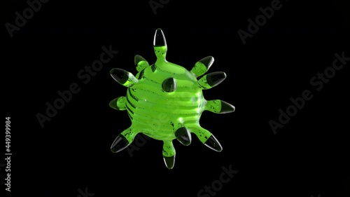Close-up of dissolving virus under microscope., SARS-CoV-2 COVID-19 pandemic cure or vaccination concept. Realistic high quality medical 3D animation
