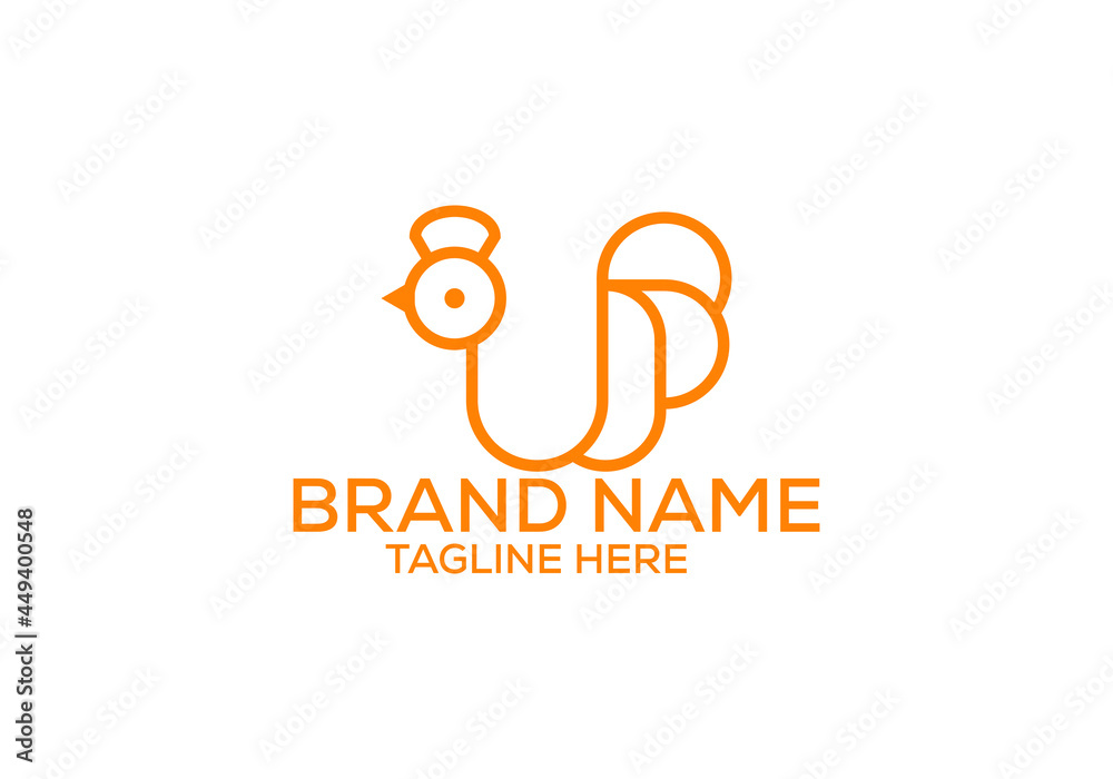 Obraz premium Rooster logo design. Chicken minimalist logo design and vector template