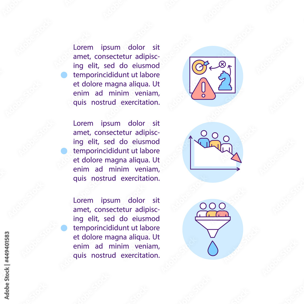 Marketing strategy fail concept line icons with text. PPT page vector template with copy space. Brochure, magazine, newsletter design element. Business challenges linear illustrations on white