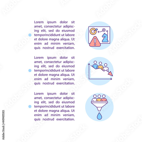 Marketing strategy fail concept line icons with text. PPT page vector template with copy space. Brochure, magazine, newsletter design element. Business challenges linear illustrations on white