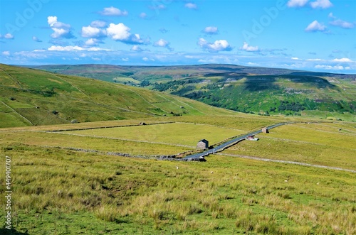 Mountains and meadows along the Buttertubs Pass to Muker, in the Yorkshire Dales. photo